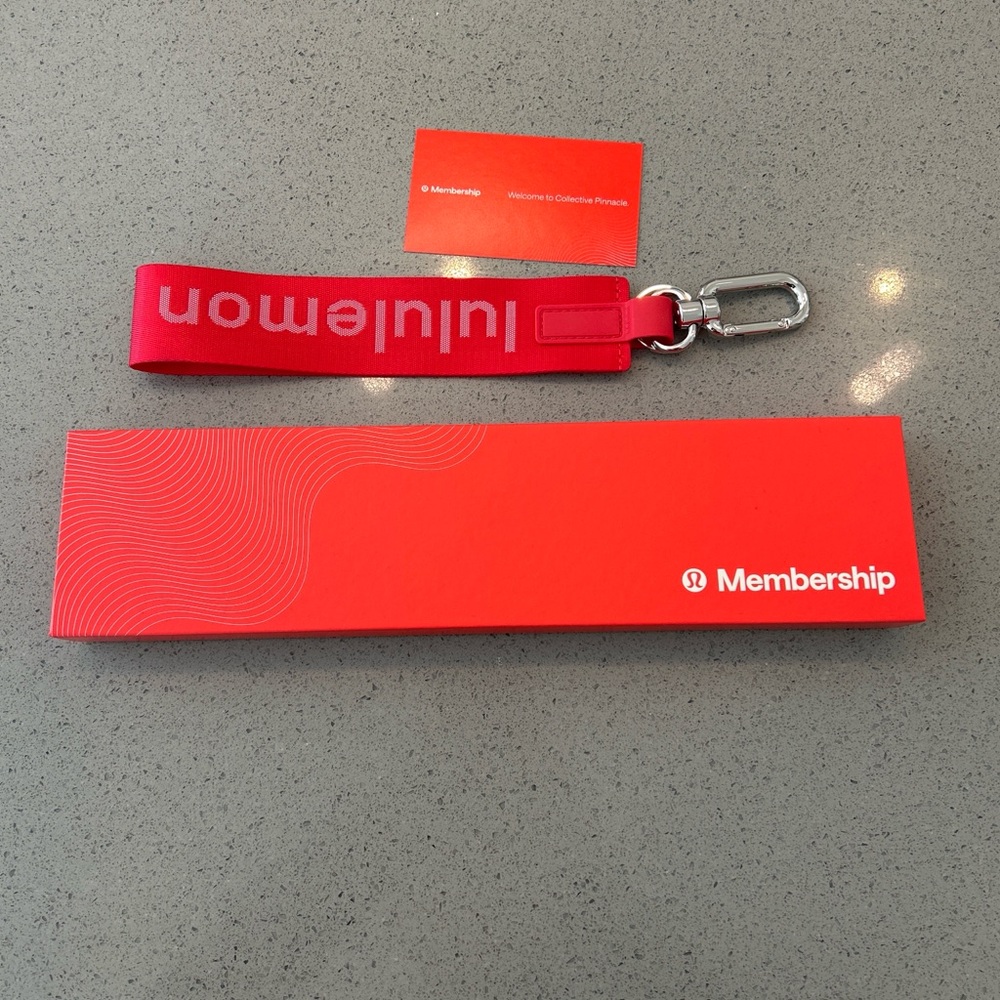 lululemon red branded wrist key strap with metal clip - Picture 2 of 2